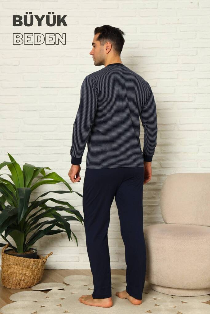 Büyük Beden Erkek Pijama Takımı - Lacivert Uzun Kollu Penye 1219UYB - 4