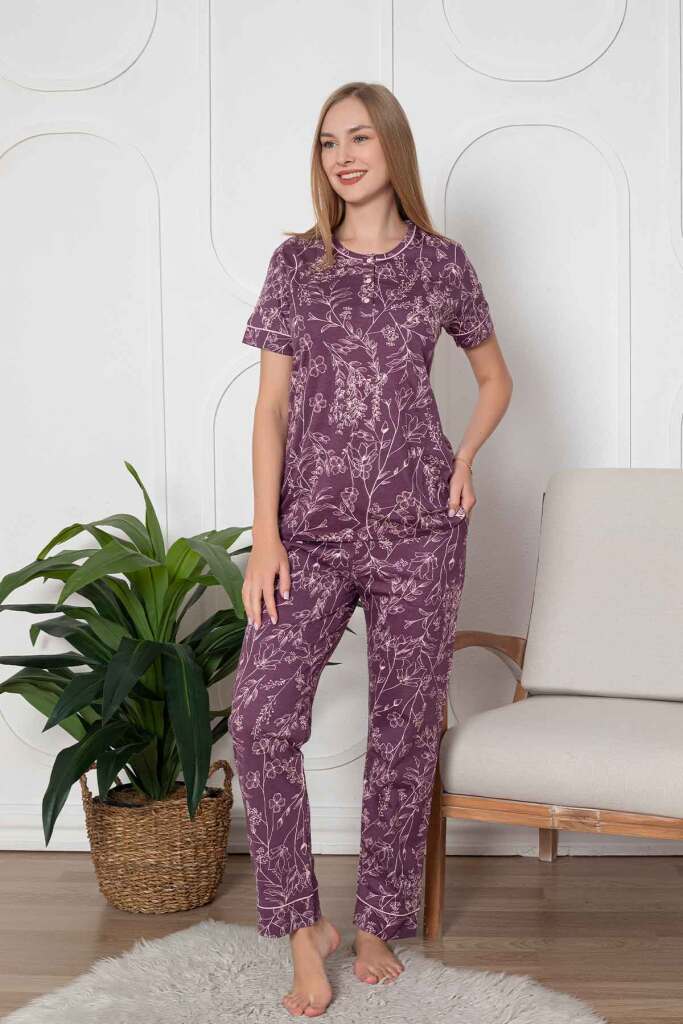 Çiçek Desenli Penye Bayan Pijama Takımı 2766KY - 1