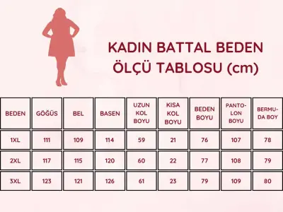 Çiçek Desenli Büyük Beden Kadın Pijama Takımı - Pudra Nakışlı Penye 2767UYB - 5