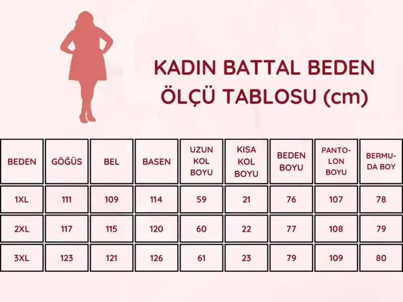 Çiçek Desenli Büyük Beden Kadın Pijama Takımı - Pudra Nakışlı Penye 2767UYB - 5