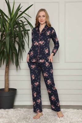 Çiçek Desenli Düğmeli Uzun Kollu Bayan Pijama Takımı 2579UY - 3
