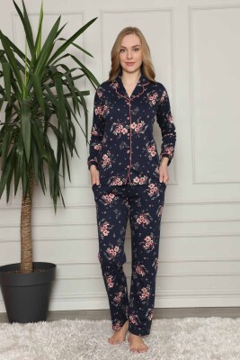 Çiçek Desenli Düğmeli Uzun Kollu Bayan Pijama Takımı 2579UY - 1