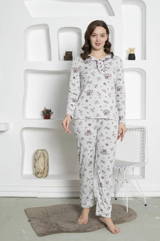 Çiçek Desenli Kadın Pijama Takımı -Uzun Kollu Penye 2820UK - Alimer