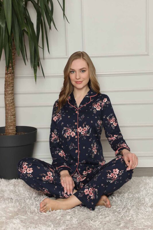 Çiçek Desenli Düğmeli Uzun Kollu Bayan Pijama Takımı 2579UY - 3