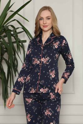 Çiçek Desenli Düğmeli Uzun Kollu Bayan Pijama Takımı 2579UY - Alimer (1)
