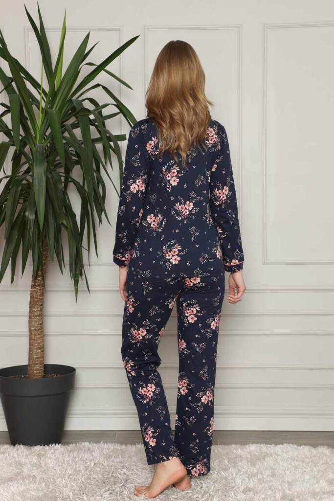 Çiçek Desenli Düğmeli Uzun Kollu Bayan Pijama Takımı 2579UY - 4
