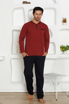 Çıpa Desenli Erkek Pijama Takımı - Bordo Penye Uzun Kollu 1208UY - Alimer
