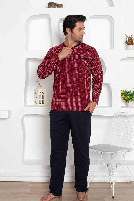 Çıpa Desenli Erkek Pijama Takımı - Bordo Penye Uzun Kollu 1208UY - 3