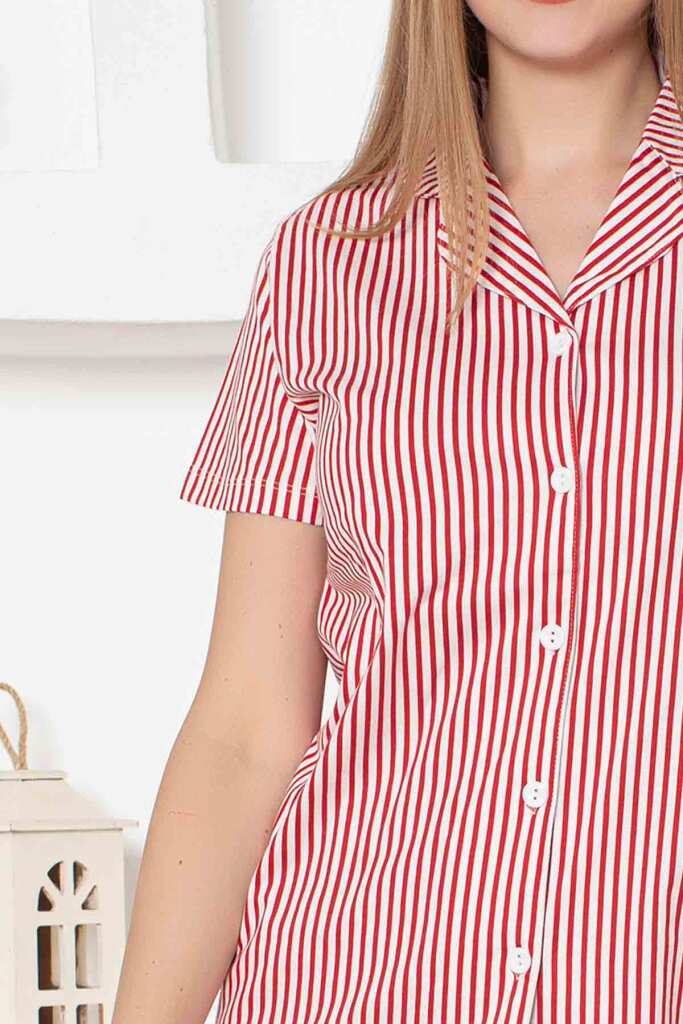 Çizgili Kısa Kollu Gömlek Pijama Takımı 2791KY - 2