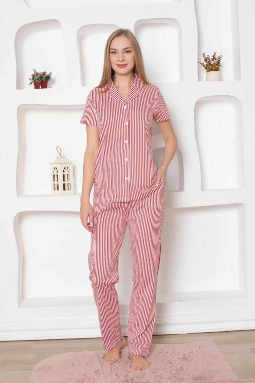 Çizgili Kısa Kollu Gömlek Pijama Takımı 2791KY - 4