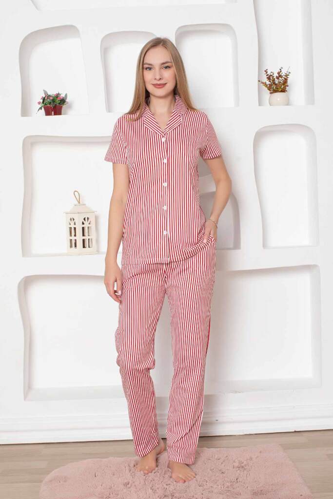 Çizgili Kısa Kollu Gömlek Pijama Takımı 2791KY - 4