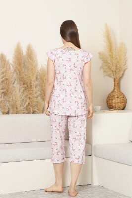 Desenli Kadın Pijama Takımı - Bahar Çiçekleri Fırfırlı kol Likralı Viskon Bermuda 2840B - 5