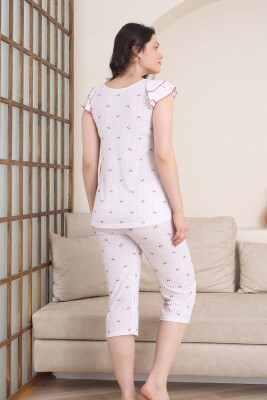 Desenli Kadın Pijama Takımı - Fırfırlı kol Likralı Viskon Bermuda 2840B - 5