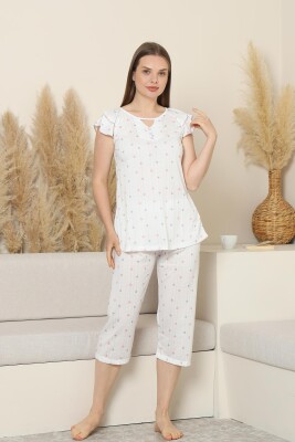 Desenli Kadın Pijama Takımı - Kelebek Fırfırlı kol Likralı Viskon Bermuda 2840B - Alimer