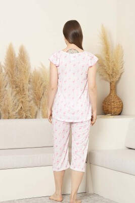 Desenli Kadın Pijama Takımı - Kuğu Fırfırlı kol Likralı Viskon Bermuda 2840B - 5