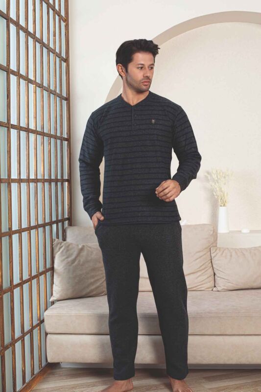 Erkek Eşofman Pijama Takımı - Lacivert Kışlık Şardonlu Selanik Kumaş 1220UK - 1
