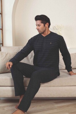 Erkek Eşofman Pijama Takımı - Lacivert Kışlık Şardonlu Selanik Kumaş 1220UK - 6