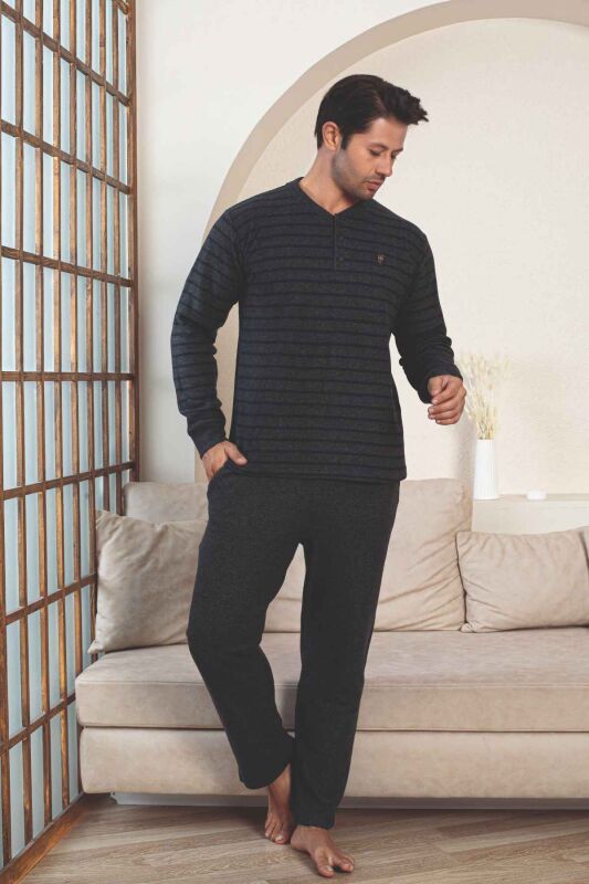 Erkek Eşofman Pijama Takımı - Lacivert Kışlık Şardonlu Selanik Kumaş 1220UK - 3