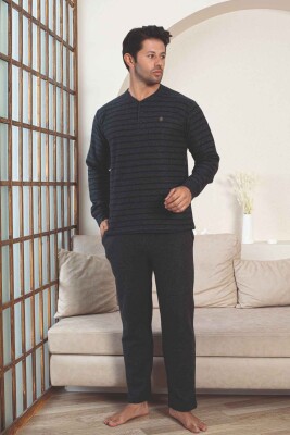 Erkek Eşofman Pijama Takımı - Lacivert Kışlık Şardonlu Selanik Kumaş 1220UK - 4