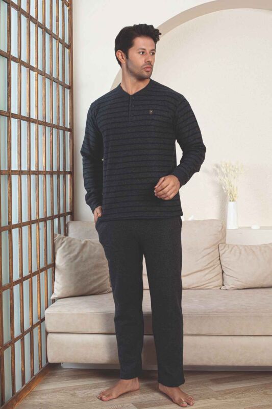 Erkek Eşofman Pijama Takımı - Lacivert Kışlık Şardonlu Selanik Kumaş 1220UK - 4