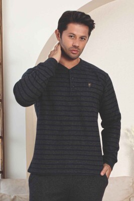 Erkek Eşofman Pijama Takımı - Lacivert Kışlık Şardonlu Selanik Kumaş 1220UK - 2