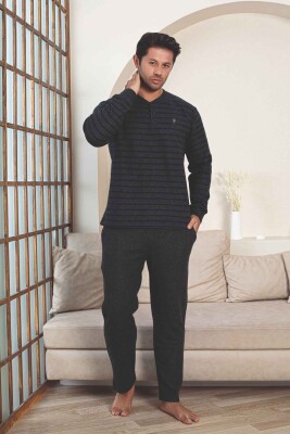 Erkek Eşofman Pijama Takımı - Lacivert Kışlık Şardonlu Selanik Kumaş 1220UK - 5