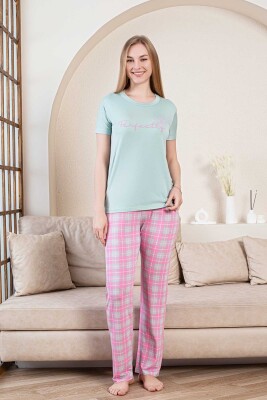 Ekoseli Kadın Pijama Takımı - Perfectly Yeşil Kısa Kollu Likralı Bambu 2856KY - 2