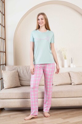 Ekoseli Kadın Pijama Takımı - Perfectly Yeşil Kısa Kollu Likralı Bambu 2856KY - 4