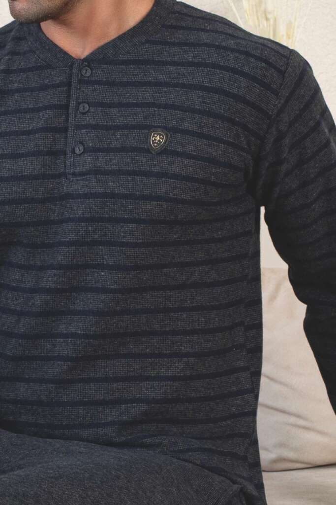 Erkek Eşofman Pijama Takımı - Lacivert Kışlık Şardonlu Selanik Kumaş 1220UK - 2