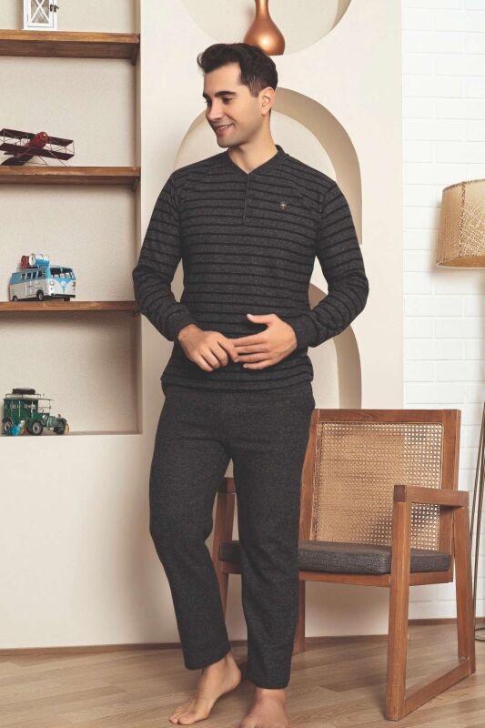 Erkek Eşofman Pijama Takımı - Füme Kışlık Şardonlu Selanik Kumaş 1220UK - 3