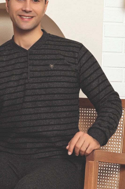 Erkek Eşofman Pijama Takımı - Füme Kışlık Şardonlu Selanik Kumaş 1220UK - 4