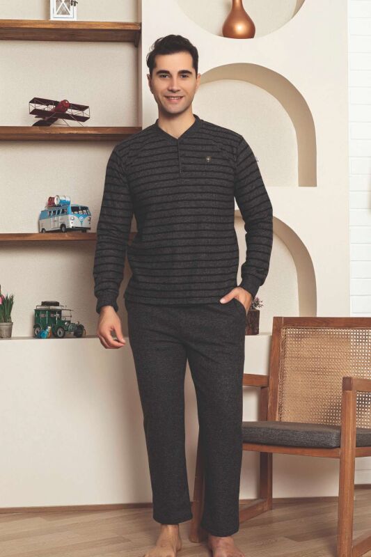 Erkek Eşofman Pijama Takımı - Füme Kışlık Şardonlu Selanik Kumaş 1220UK - 1
