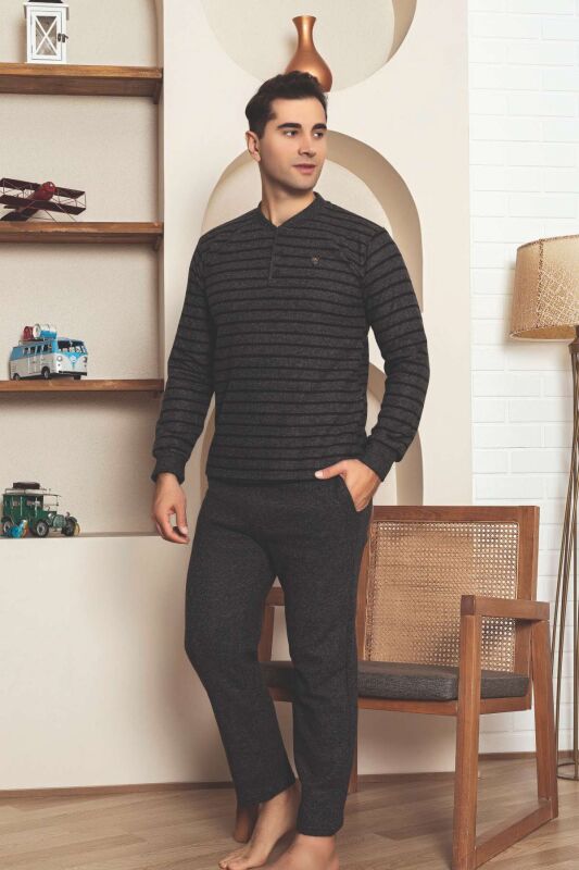 Erkek Eşofman Pijama Takımı - Füme Kışlık Şardonlu Selanik Kumaş 1220UK - 5