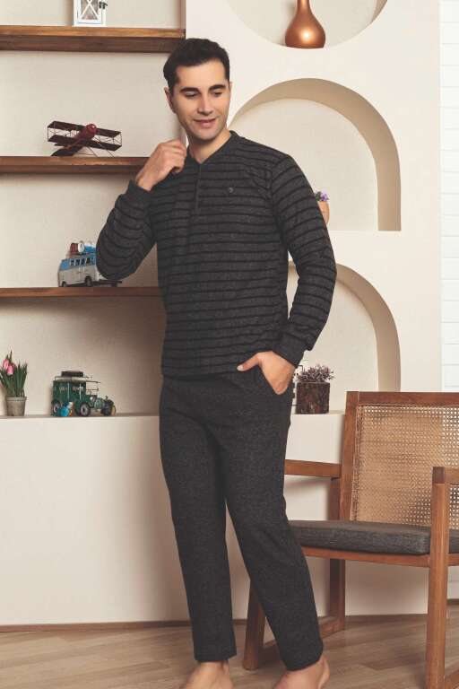 Erkek Eşofman Pijama Takımı - Füme Kışlık Şardonlu Selanik Kumaş 1220UK - 3