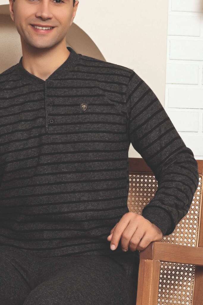 Erkek Eşofman Pijama Takımı - Füme Kışlık Şardonlu Selanik Kumaş 1220UK - 2