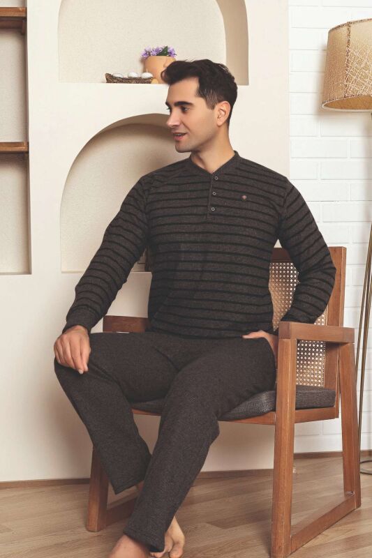 Erkek Eşofman Pijama Takımı - Kahverengi Kışlık Şardonlu Selanik Kumaş 1220UK - 4