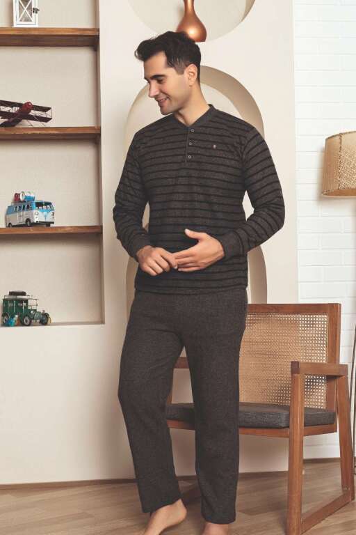 Erkek Eşofman Pijama Takımı - Kahverengi Kışlık Şardonlu Selanik Kumaş 1220UK - 3