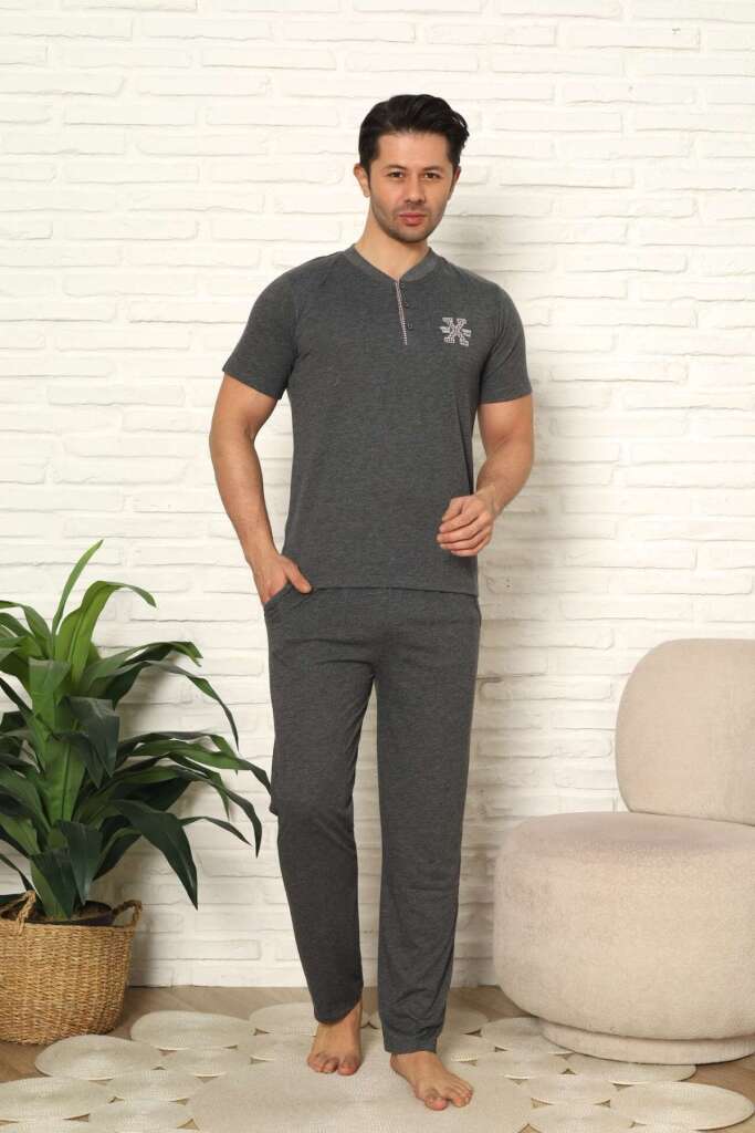 Erkek Pijama Takımı - Antrasit Kısa Kollu Penye 1219KY - 3