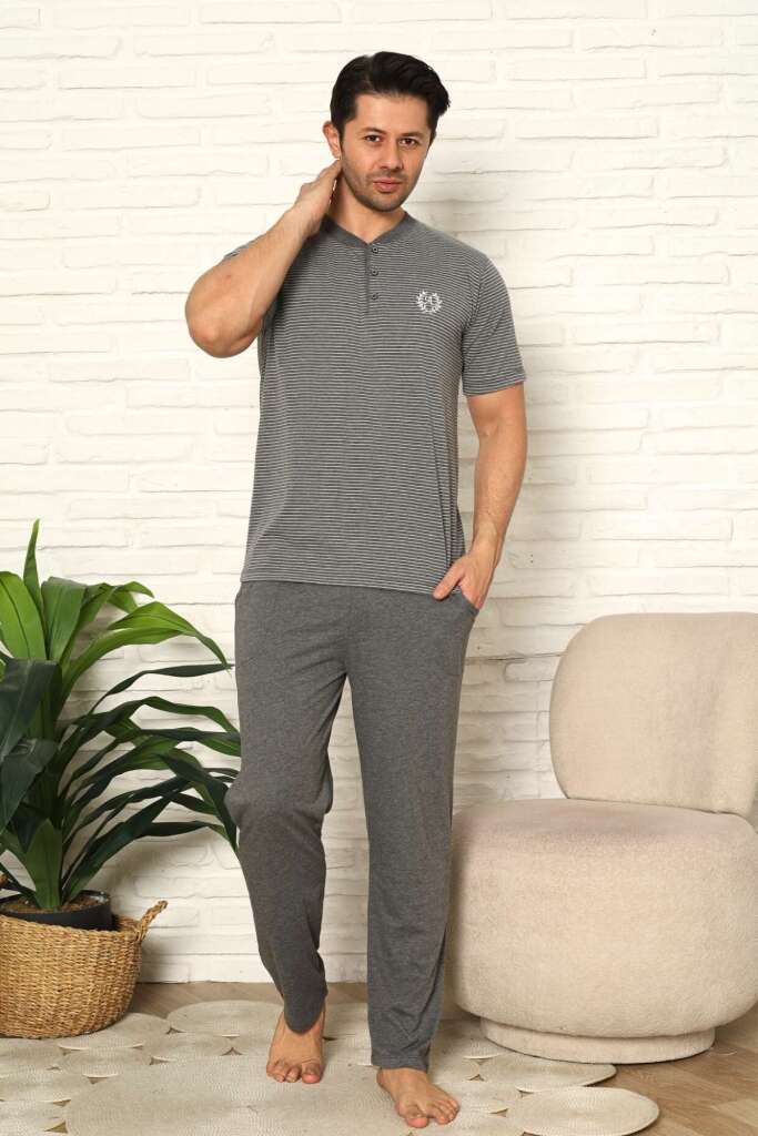 Erkek Pijama Takımı - Antrasit Kısa Kollu Penye 1219KY - 3