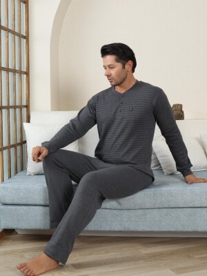Erkek Pijama Takımı - Antrasit Çizgili Kışlık İnterlok 1221UK - 3