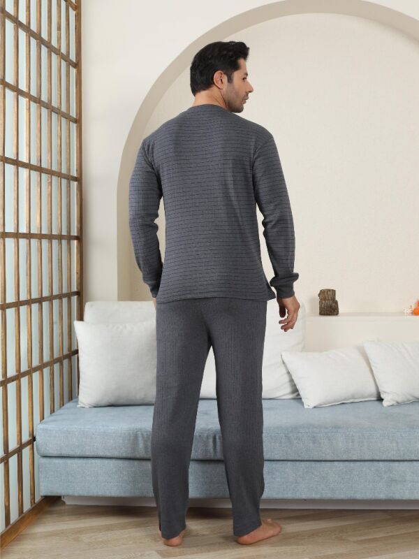Erkek Pijama Takımı - Antrasit Çizgili Kışlık İnterlok 1221UK - 5