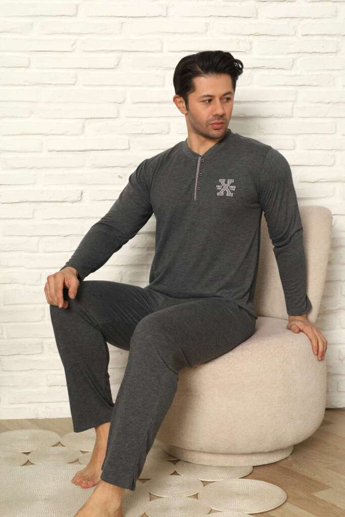 Erkek Pijama Takımı - Antrasit Uzun Kollu Penye 1219UY - 2