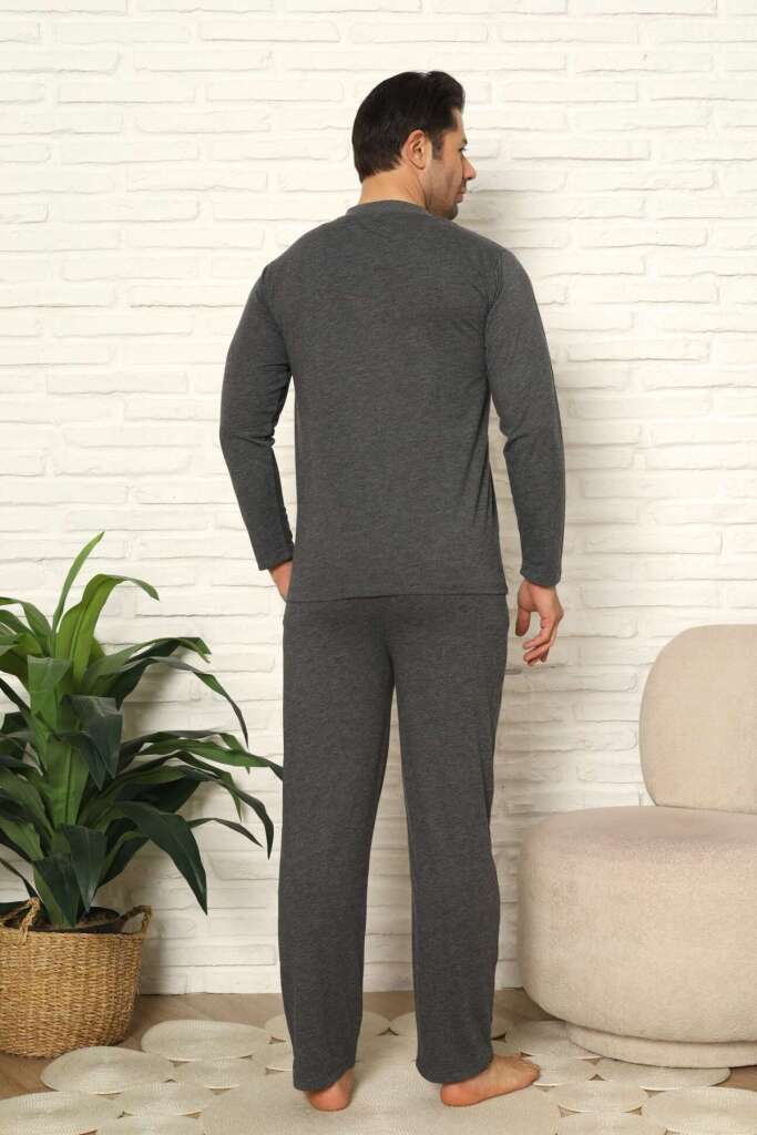 Erkek Pijama Takımı - Antrasit Uzun Kollu Penye 1219UY - 4