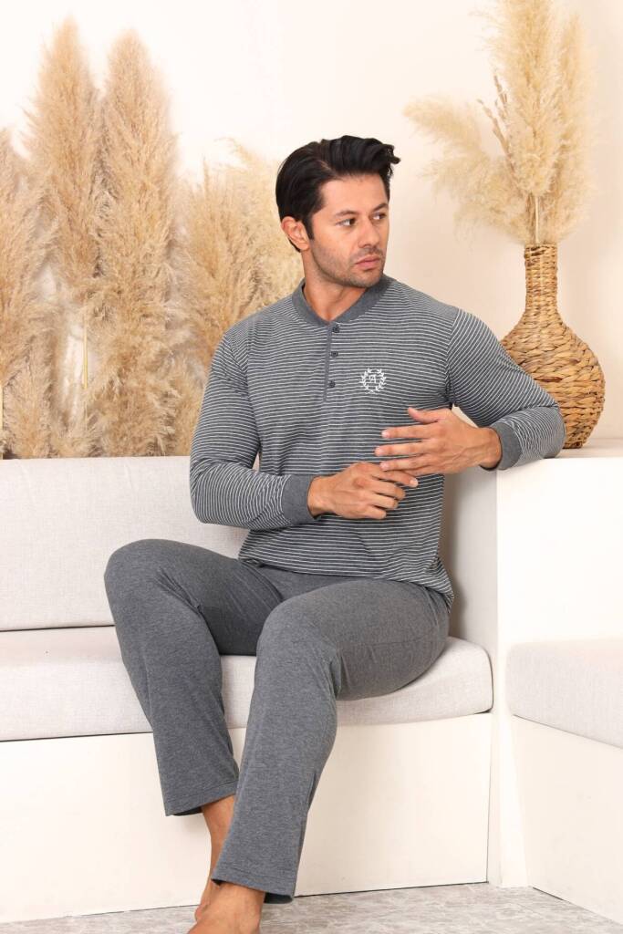 Erkek Pijama Takımı - Antrasit Uzun Kollu Penye 1219UY - 2