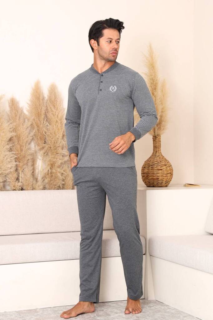 Erkek Pijama Takımı - Antrasit Uzun Kollu Penye 1219UY - 3