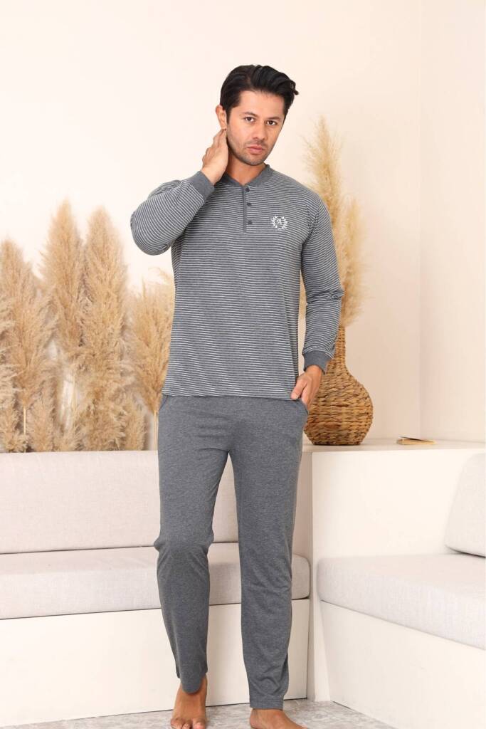 Erkek Pijama Takımı - Antrasit Uzun Kollu Penye 1219UY - 4