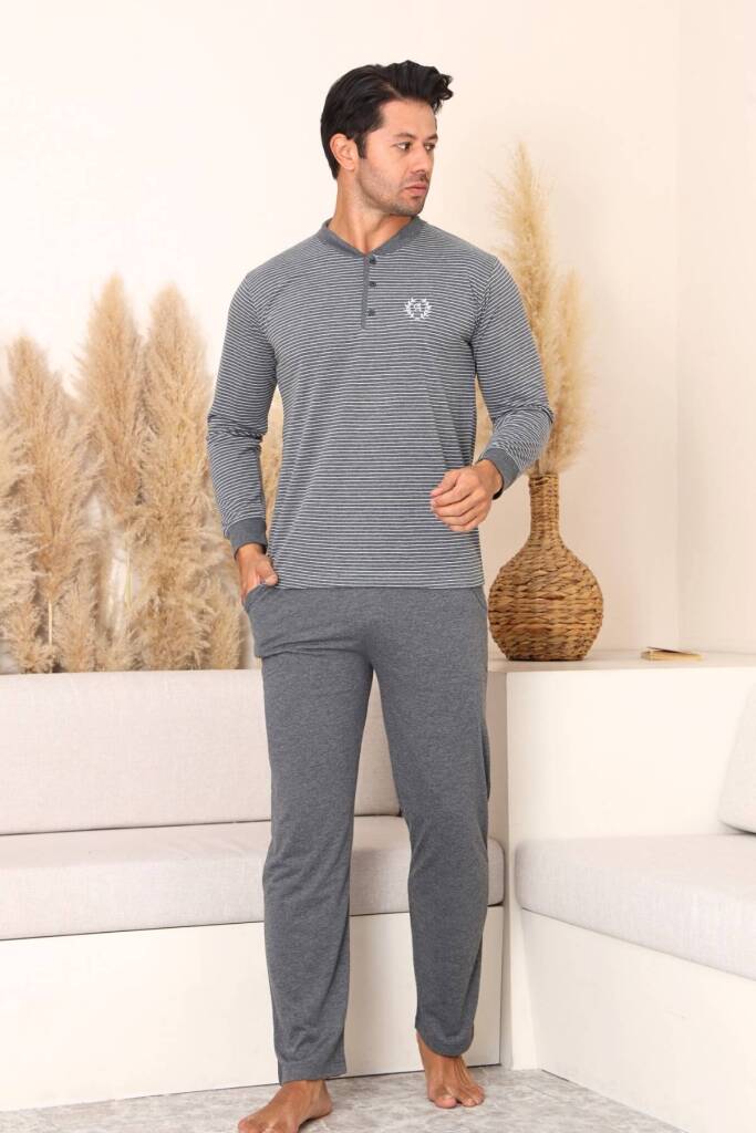 Erkek Pijama Takımı - Antrasit Uzun Kollu Penye 1219UY - 1