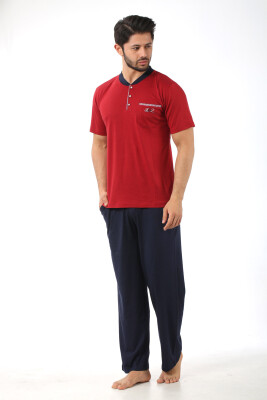 Erkek Pijama Takımı - Bordo Arma Nakışlı Likralı Kısa Kollu Penye 1194KY - 3