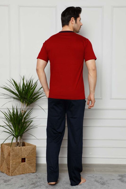 Erkek Pijama Takımı - Bordo Arma Nakışlı Likralı Kısa Kollu Penye 1129KY - 5