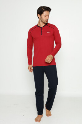 Erkek Pijama Takımı - Bordo Arma Nakışlı Likralı Uzun Kollu Penye 1129UY - Alimer